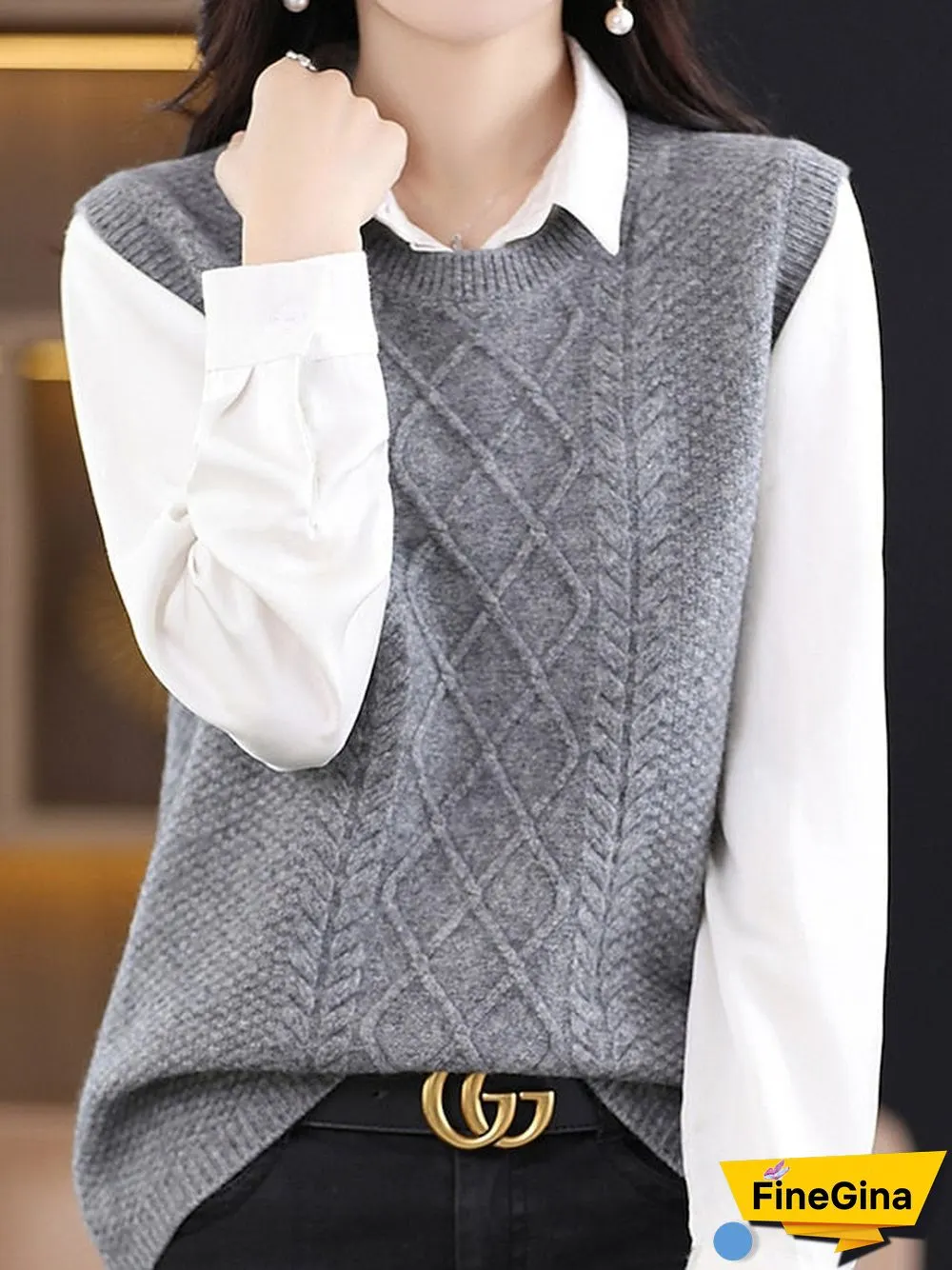 Grey Sleeveless Plain Sweater