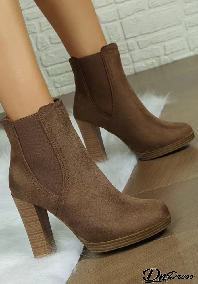 Women round toe thick heel martin boots high heel short boots