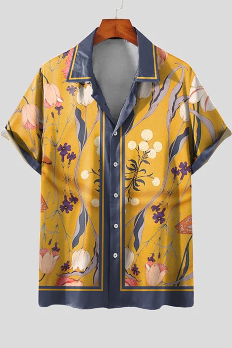 Yellow Floral Print Short Sleeve Shirt