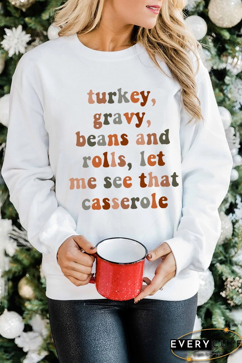 White Thanksgiving Letter Graphic Print Long Sleeve Sweatshirt