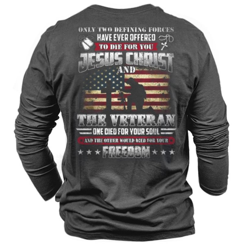 Men's Trendy Long Sleeve Flag Letter Print T-shirt