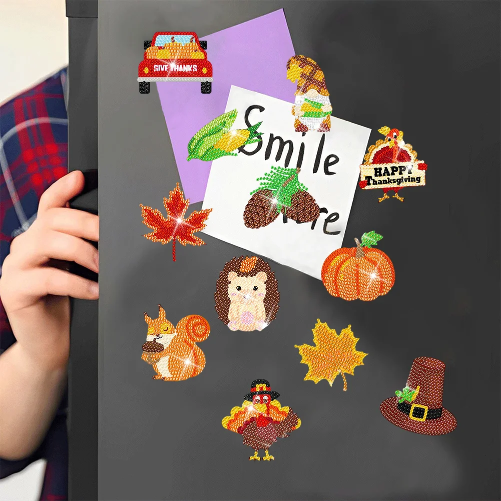 12pcs DIY Thanksgiving Diamond Painting Magnets Refrigerator for Adult Kid Fridge Car