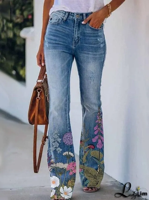 Stylish Women's High-Waisted Bootcut Flare Jeans with Side Pockets
