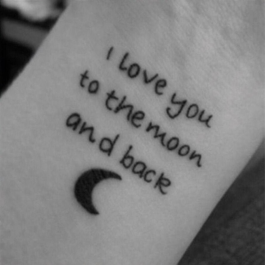 I Love You To The Moon and Back English Words Fake Tattoo Sticker for Lovers Women and Men Waist Body Temporary Tatto Waterproof