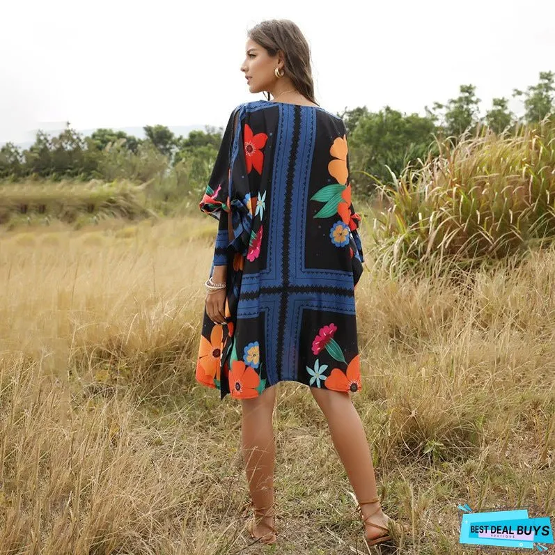 Fashion Fluffy Loose Dress Round Neck Bat Sleeve Women's Dress