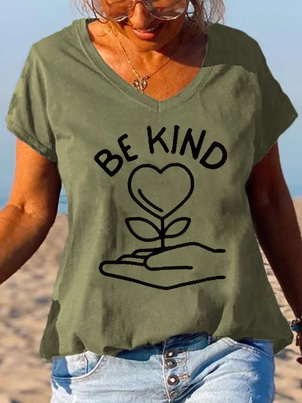 Short Sleeve Loose Be Kind Letter Printed T-shirt