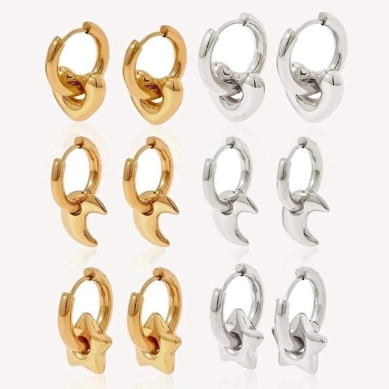 1 Pair Casual Minimalist Star Moon Heart Shape Plating 304 Stainless Steel 16K Gold Plated White Gold Plated Gold Plated Earrings