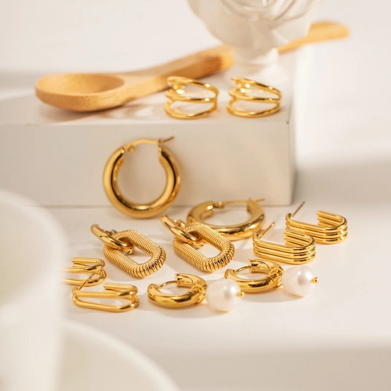 1 Pair Retro Minimalist Geometric Plating 304 Stainless Steel Earrings Ear Studs