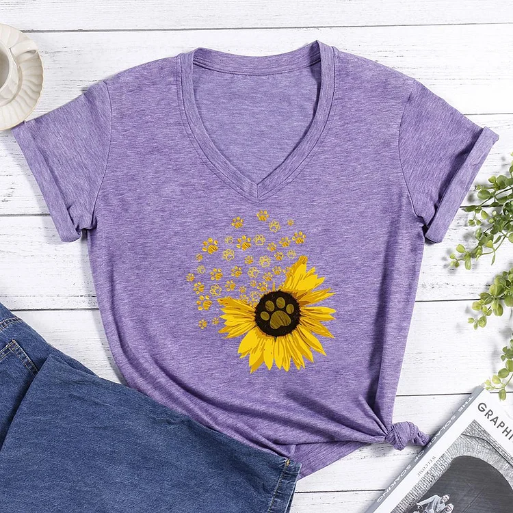 Sunflower dog paw V-neck T Shirt