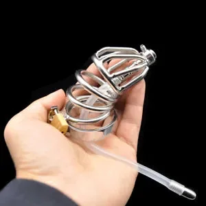 pornhint Pornhint Long Cage Stainless Steel Male Chastity Devices Tube and Spiked Ring A309