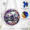 (18.5cm)DIY Acrylic Jigsaw Puzzle Window Hanging with Hanging Chain DIY Stained Glass Decoration Round Window Puzzle Decor for DIY Craft Project (Flower Motorbike)