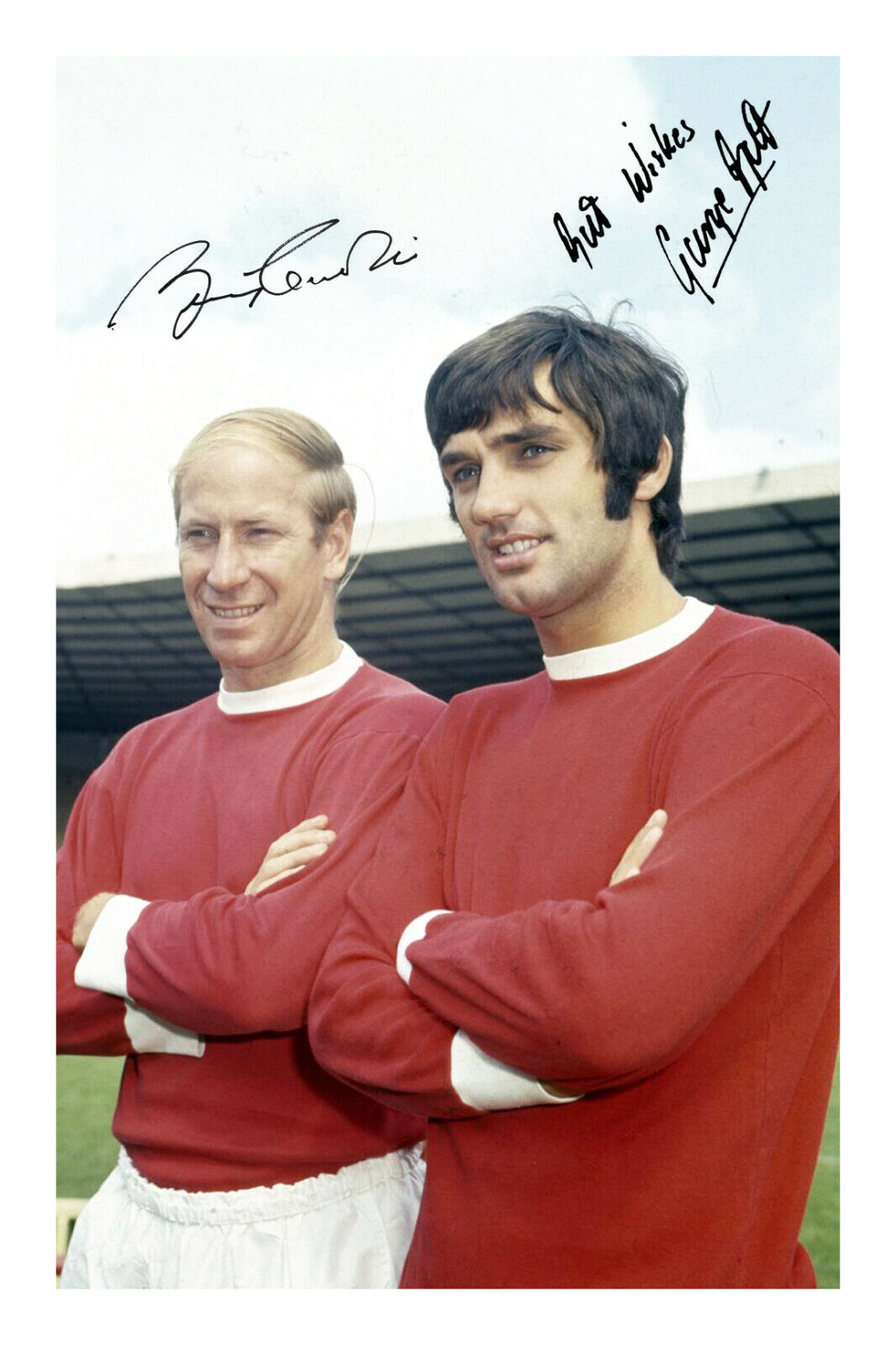 George Best & Bobby Charlton Signed A4 Autograph Photo Poster painting Print Manchester United