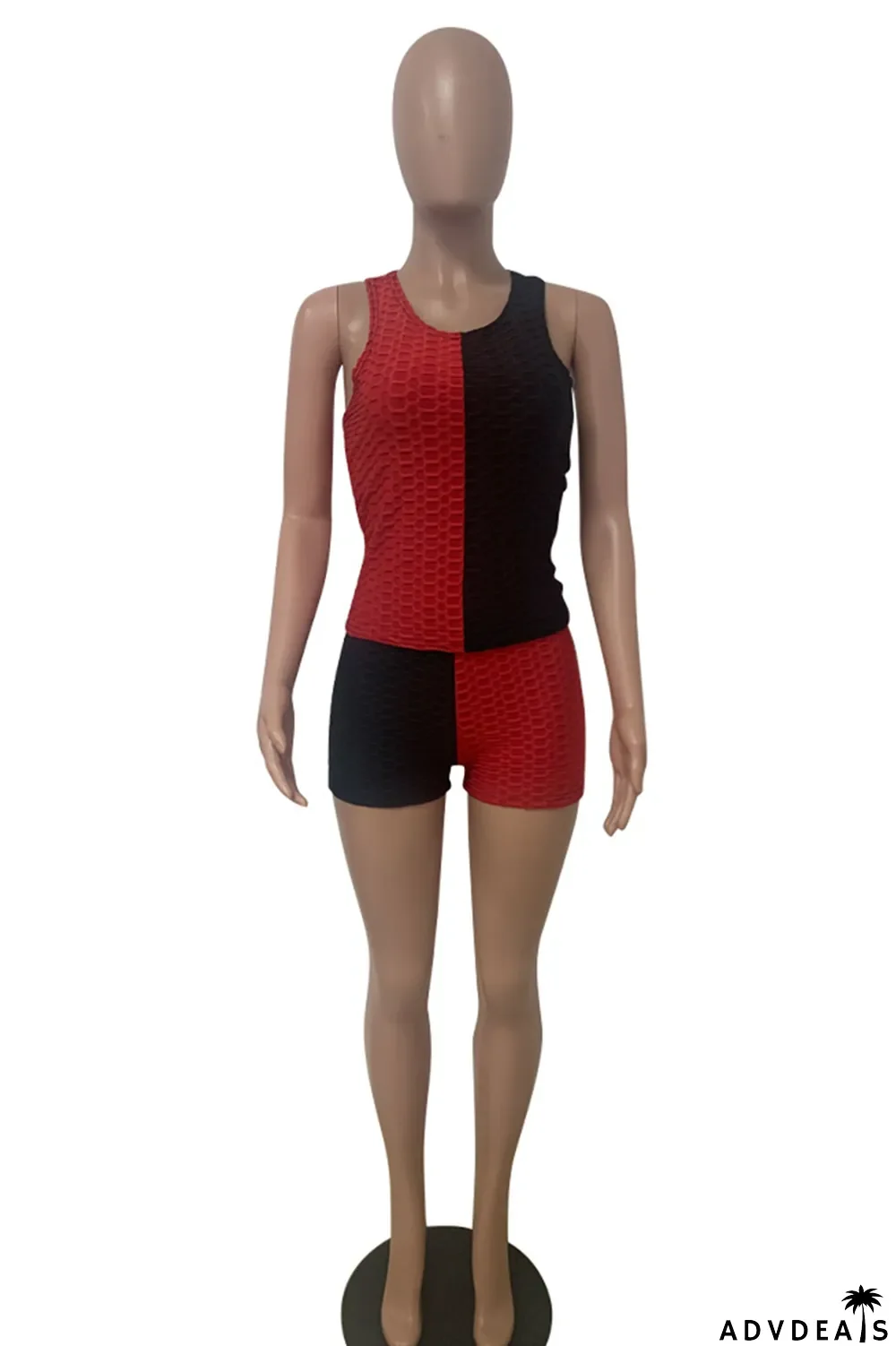 Blue Black Casual Sportswear Patchwork Basic O Neck Sleeveless Two Pieces