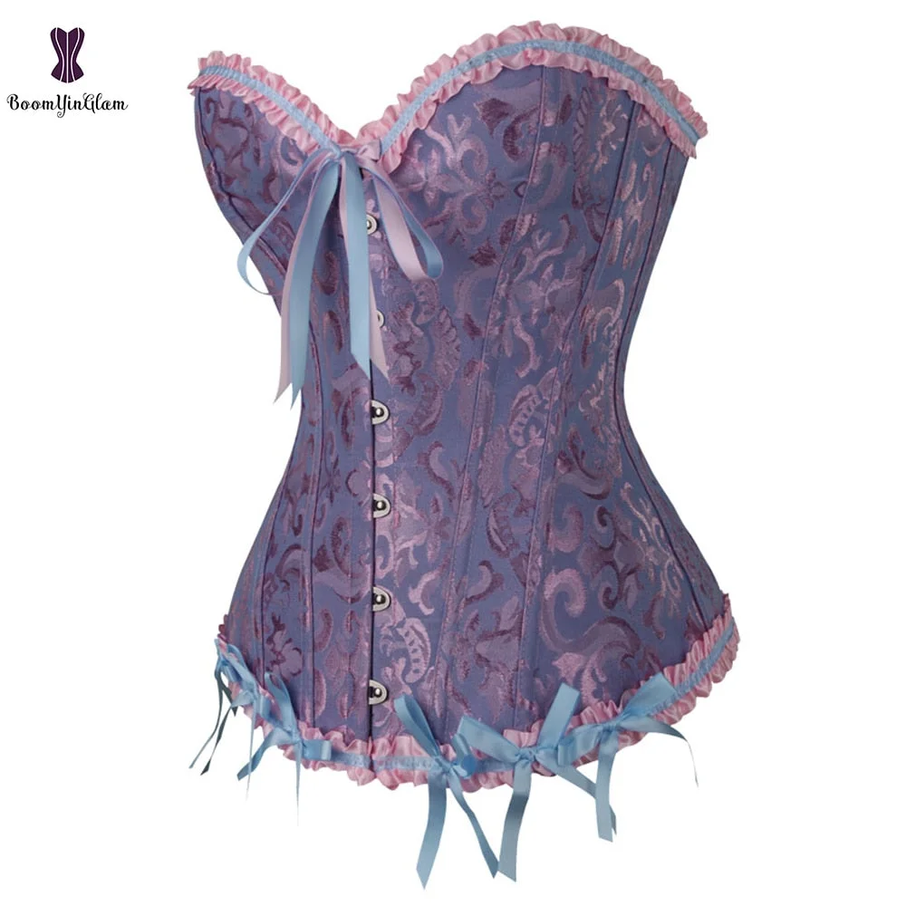 7 Colors Can Be Chosen Women Body Shaper Size XS To 6XL Vintage Pleated Corset Bustier With G String 810#