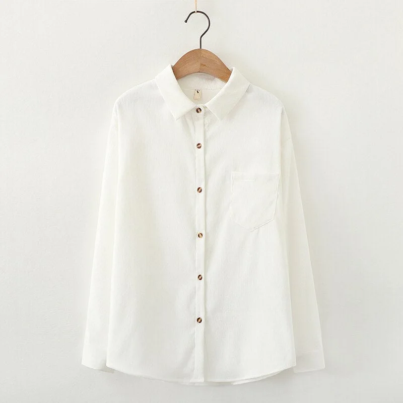 Simple Corduroy Shirts Women 2021 Spring New Casual Loose Blouses and Tops Lady Long Sleeve Blouse Young Style Clothes