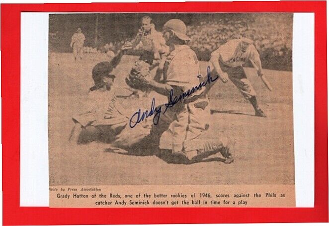 1946 ANDY SEMINICK-PHILLIES AUTOGRAPHED VINTAGE ACTION Photo Poster painting-d.2004