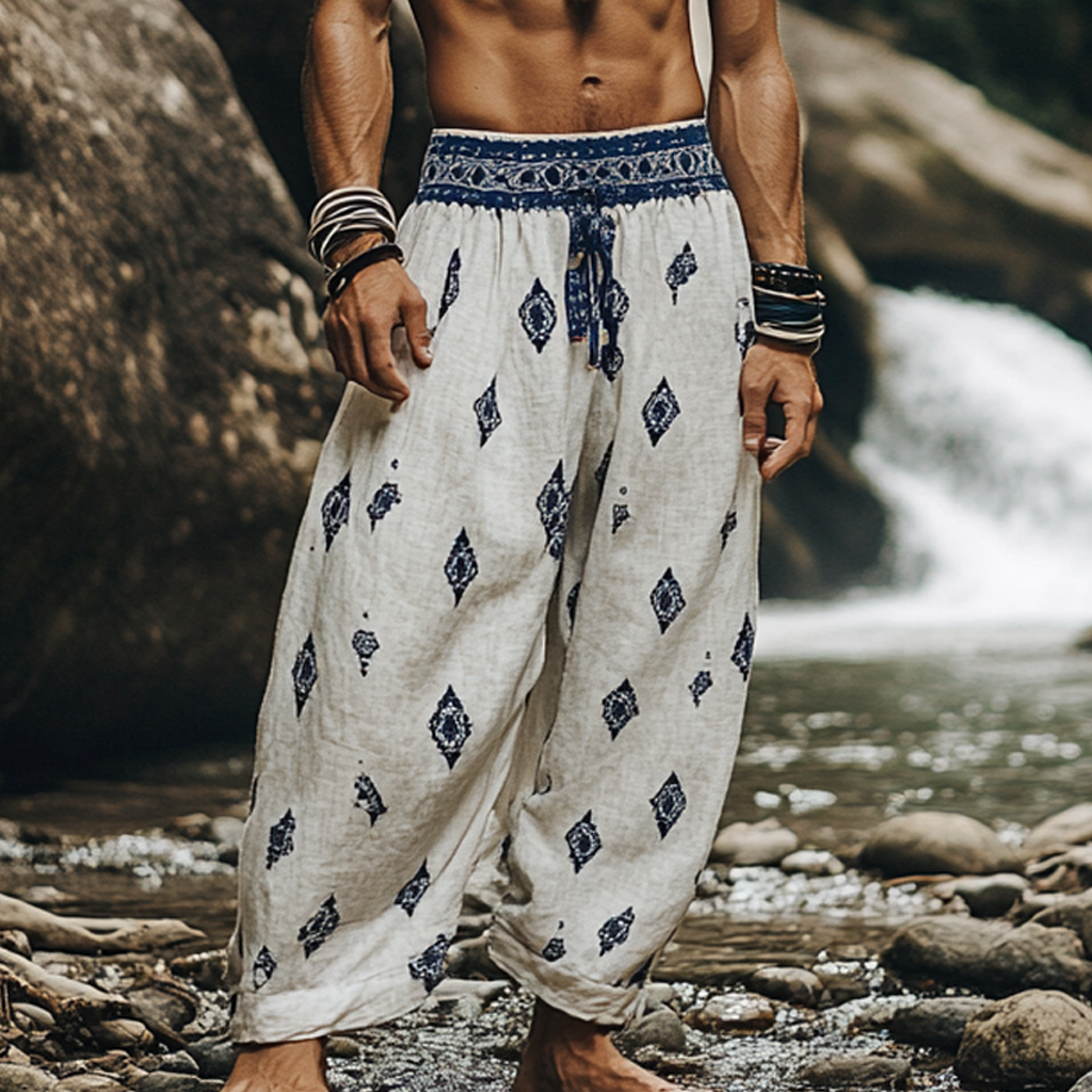 Men's Bohemian Holiday Style Vintage Ethnic Totem Print Simple Casual Pants-inspireuse
