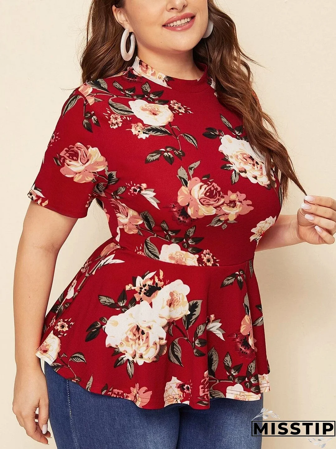 Printed Crew Neck Short Sleeve Top Knit T-Shirt