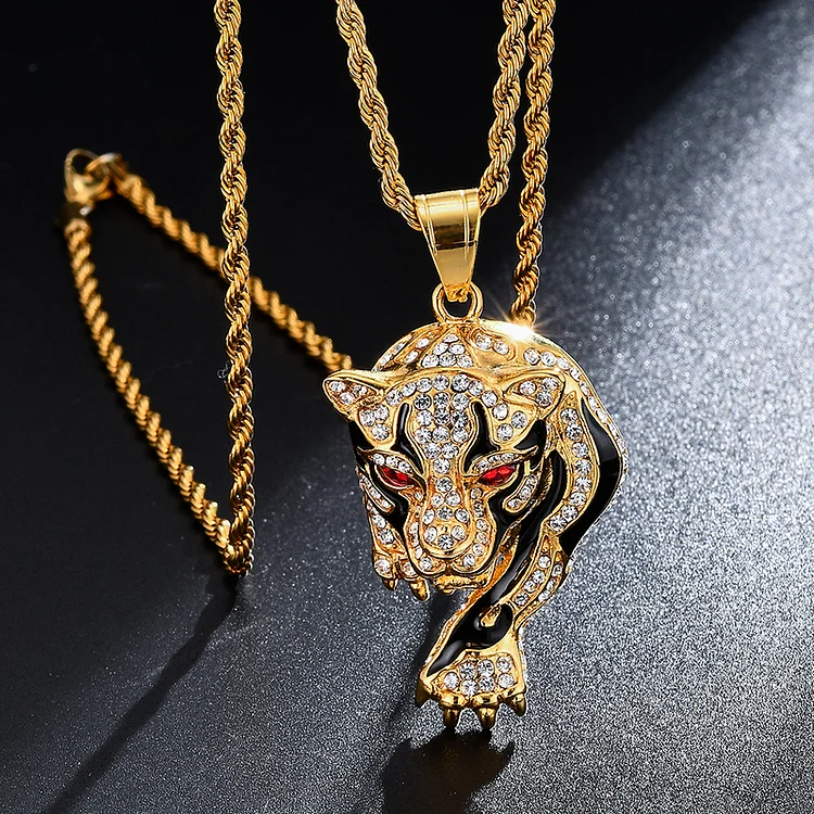 Iced Out Tiger Stainess Steel Gold Color Pendants & Necklaces