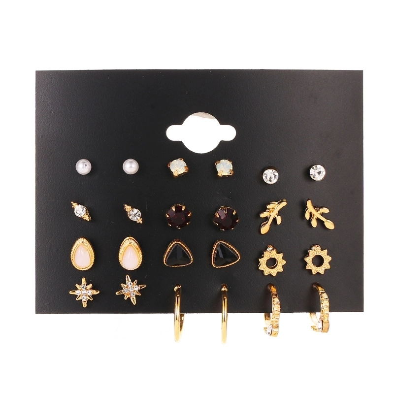 Hot Selling Set Tassel Earrings Metal Simple Card Earrings Female Leopard Print Leaves Hollow Geometric Earrings