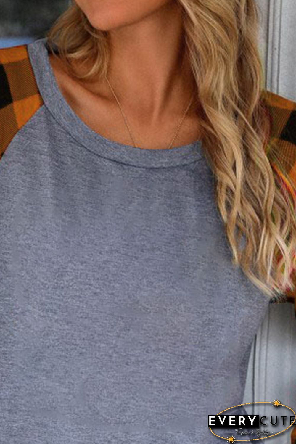 Orange Plaid Raglan Long Sleeve Top