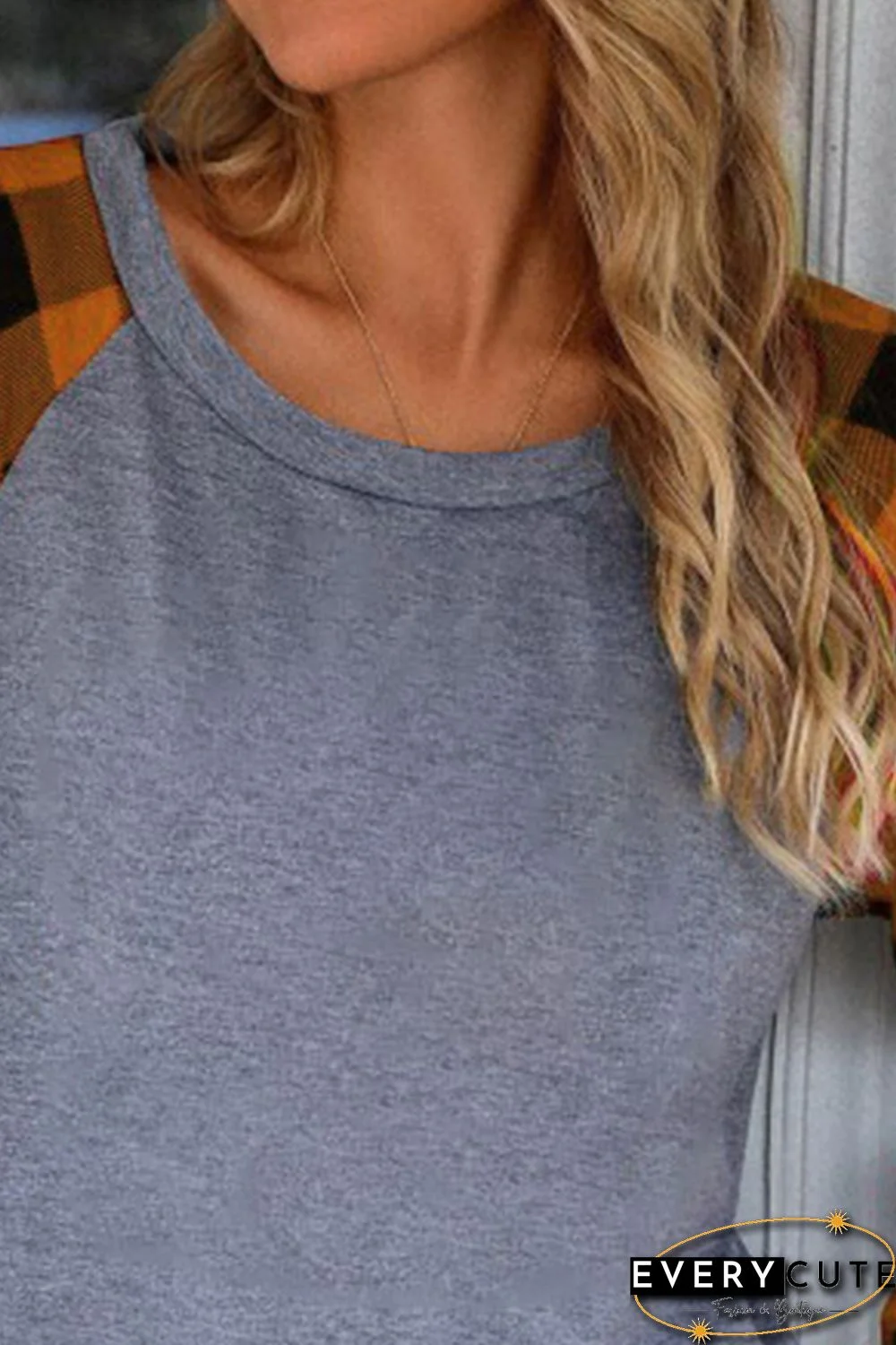 Orange Plaid Raglan Long Sleeve Top