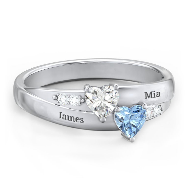 Vangogifts Double Heart Gemstone Mother's Ring with Accents | Best Gift for Mom Wife Girlfriend