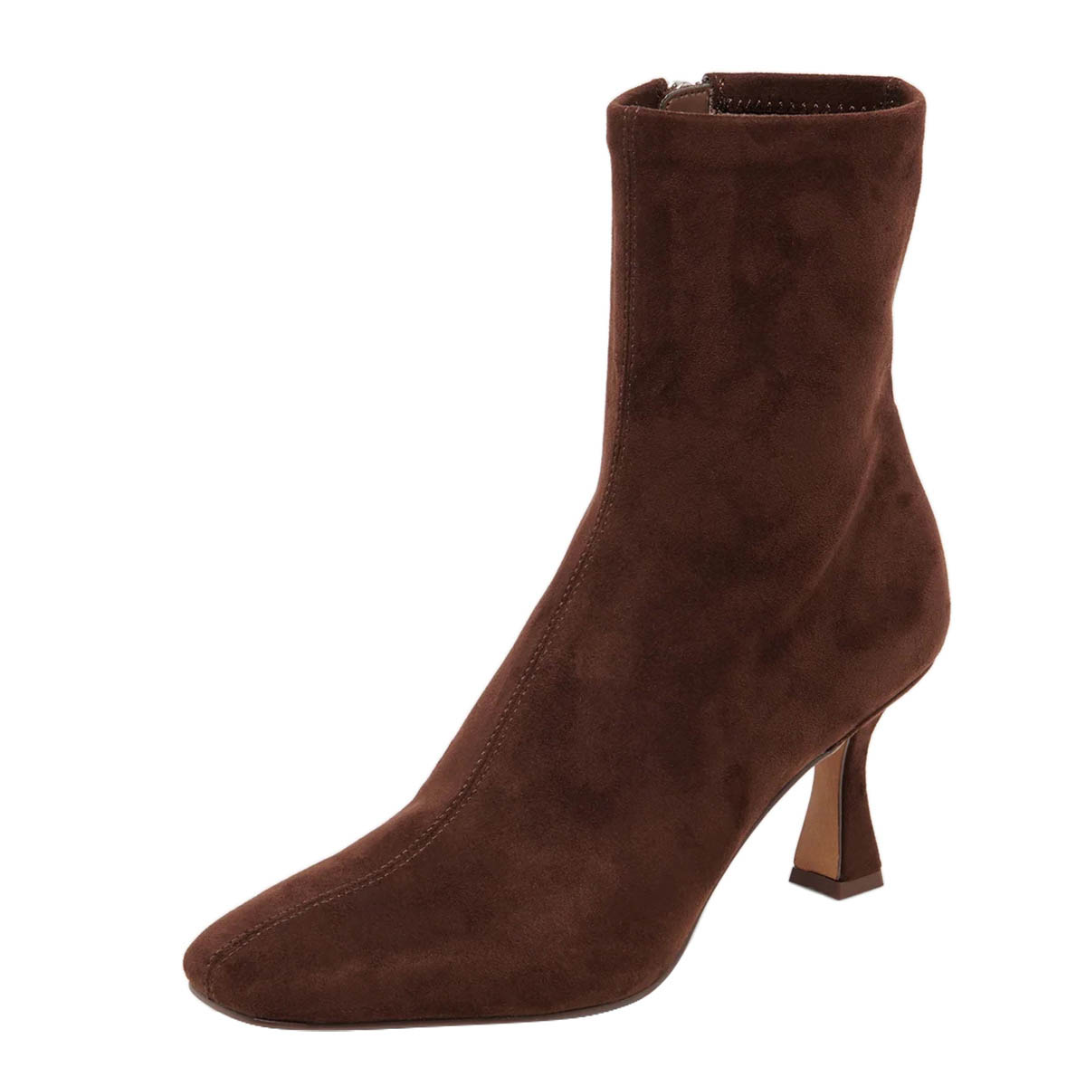 Brown Vegan Suede Square Toe Spool Heel Side Zipper Ankle Boots Nicepairs