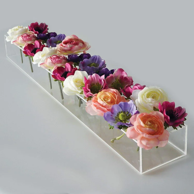 Long Rectangular Vase - Acrylic Modern Vase - Low Floral Vases for Centerpieces for Home Decor Weddings