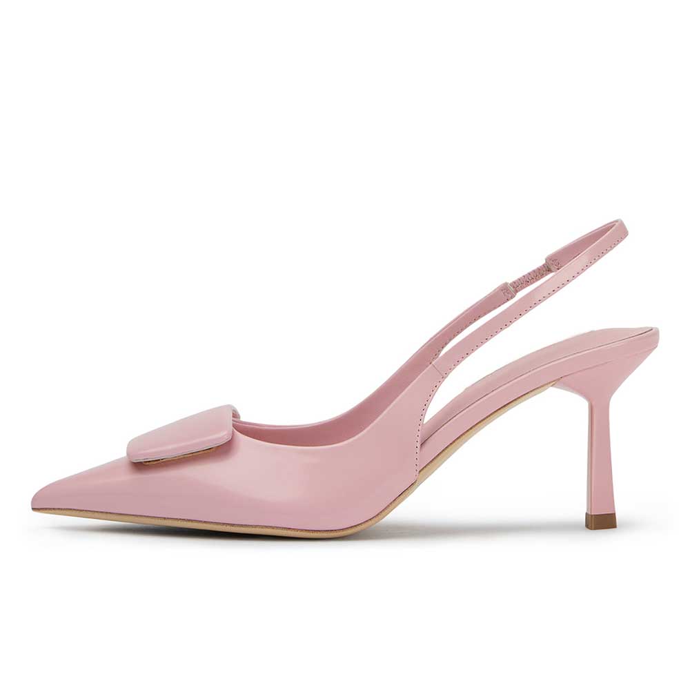 Pink Patent Leather Pointed Toe Slingback Pumps with Stiletto Heel Nicepairs