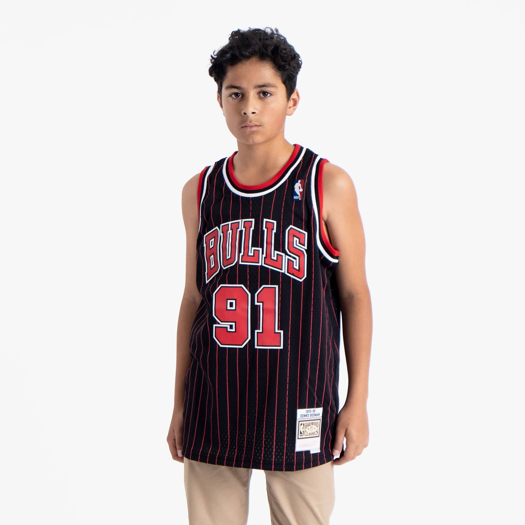 Dennis Rodman Chicago Bulls 1995/96 Pinstripe HWC Throwback Youth NBA Swingman Jersey mysite