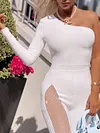 One-Shoulder Solid Color Split-Joint Mesh Long Sleeve Fashion Jumpsuit