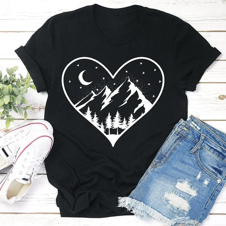 Mountain moon heart T-shirt Tee --Annaletters
