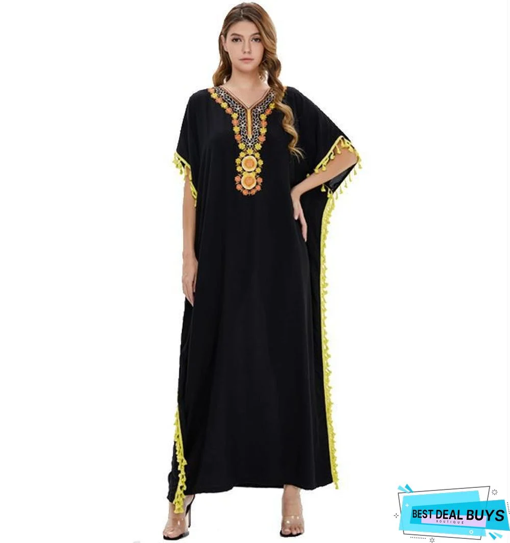 Women's Dress Print Large Size Loose Big Pendulum Black Dresses