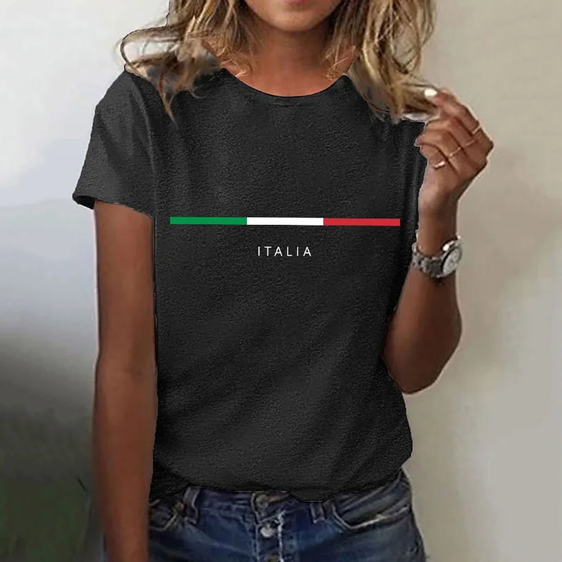 T-shirt stampata da donna con scritta "Italia"