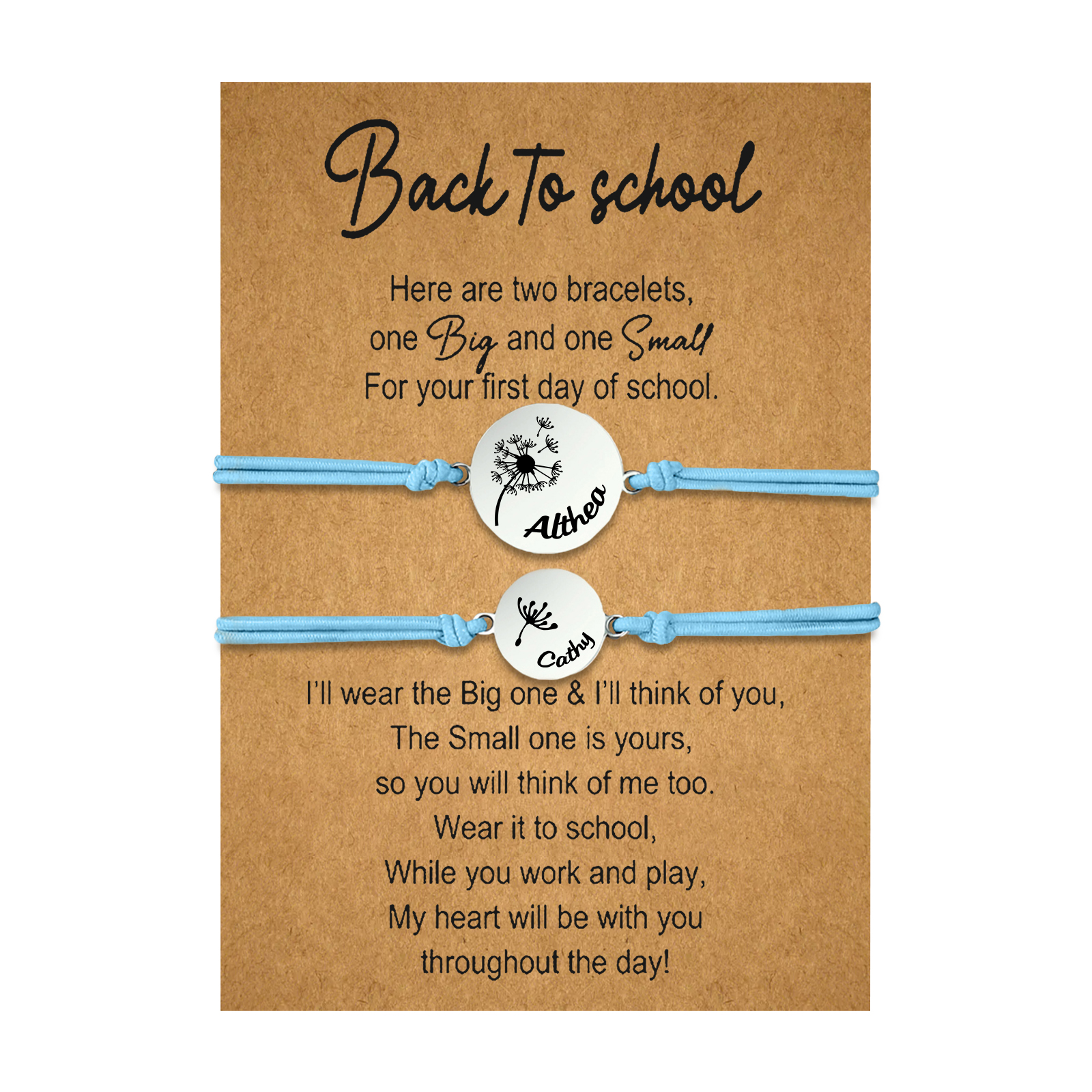 2 Pcs Dandelion Bracelet Set Custom 2 Names Adjustable Bracelets Back to School Gifts for Daughter-Jessemade AU