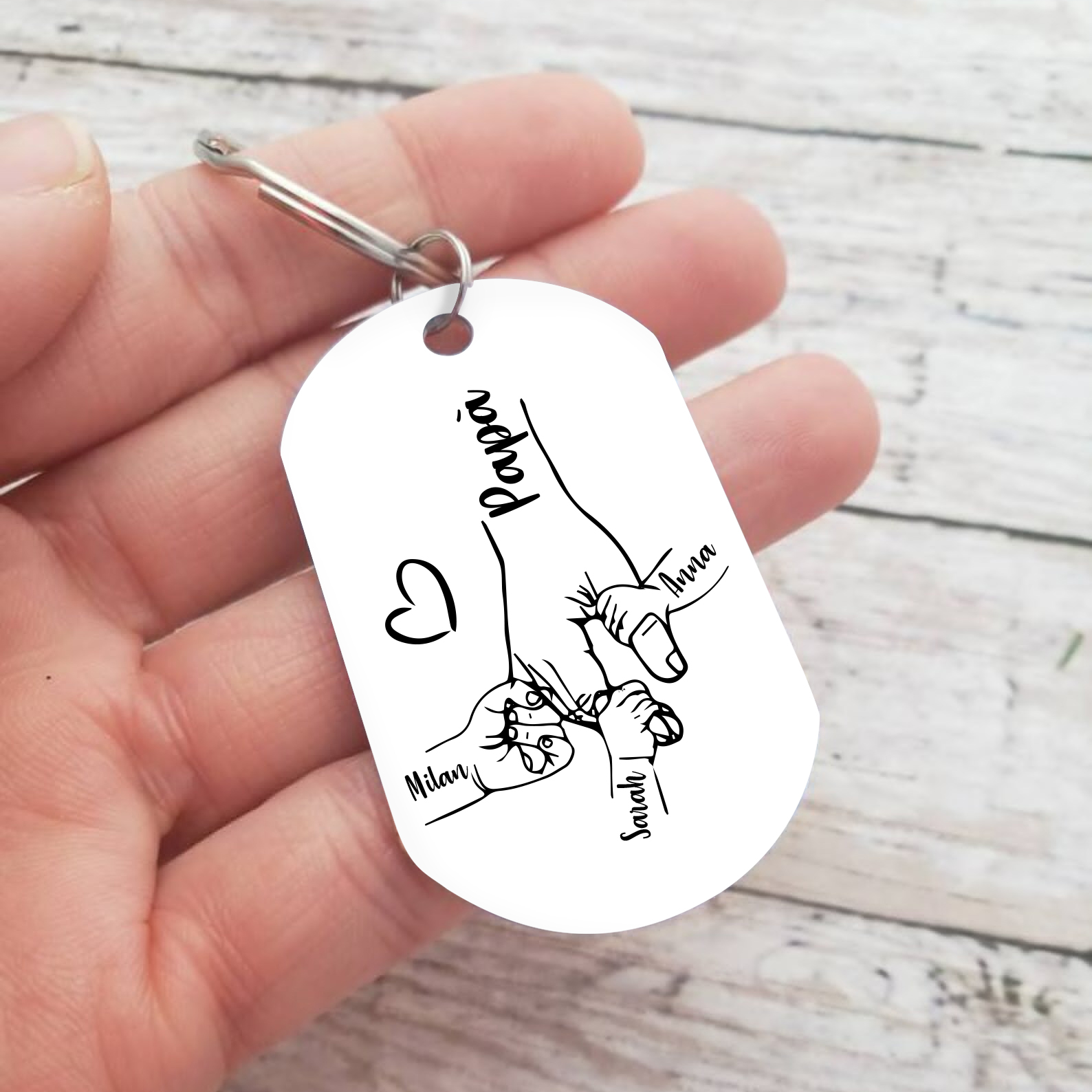 A mio papà-Portachiavi mano nella mano 3 nomi personalizzati regalo per papà