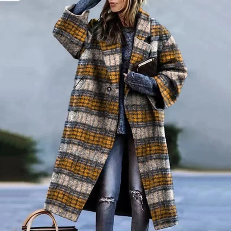 Brownm Brownm New 2025 Autumn Women's Long-Sleeved Collar Coat Prints The Long Coat