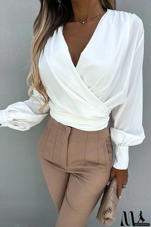 MidiSono - Surplice Puff Sleeve Wrap Blouse