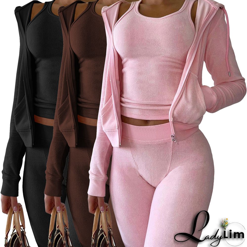 Women's Autumn/Winter Fleece Vest Hooded Three-Piece