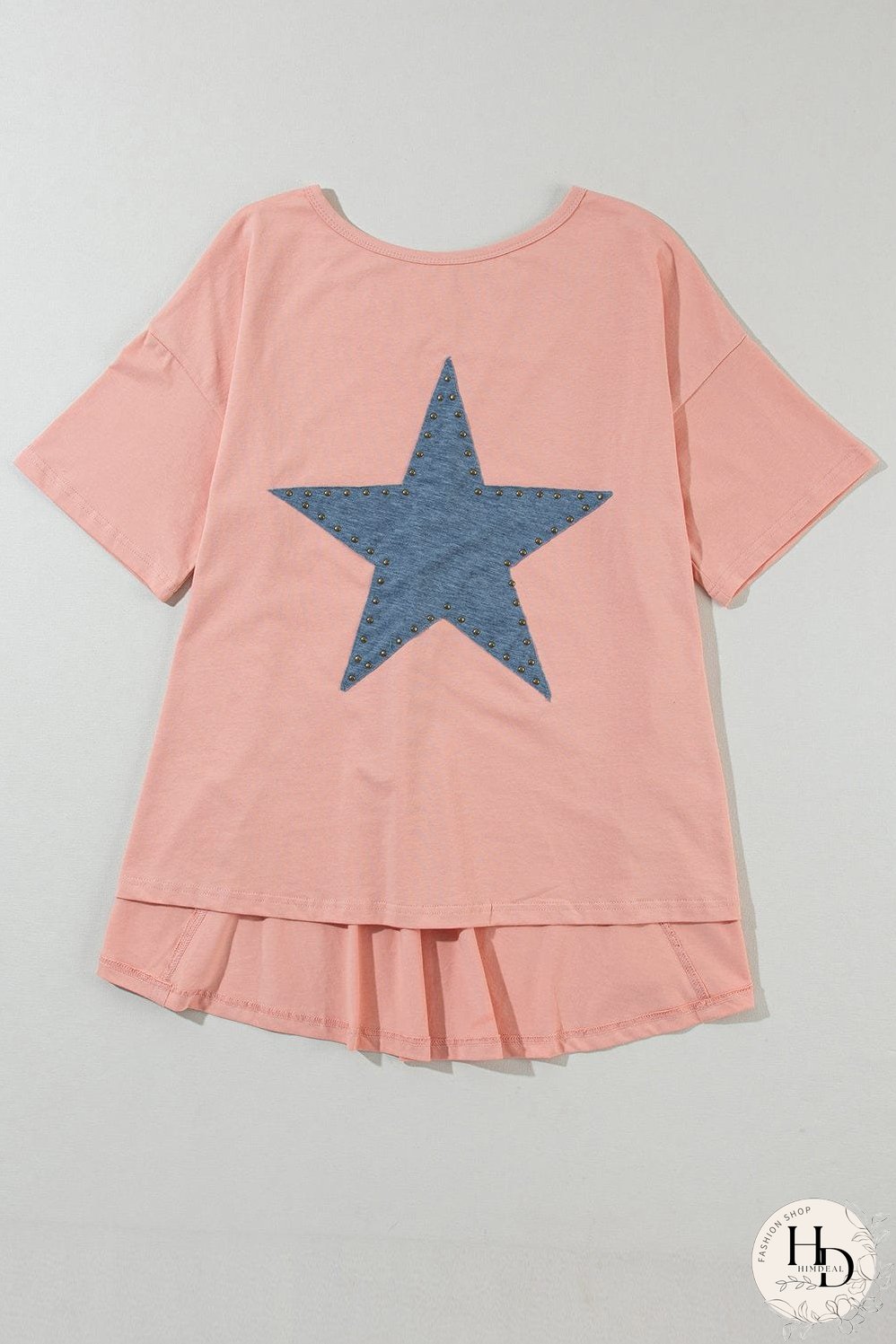 Apricot Pink Star Patch Graphic Tee with Studded Detail