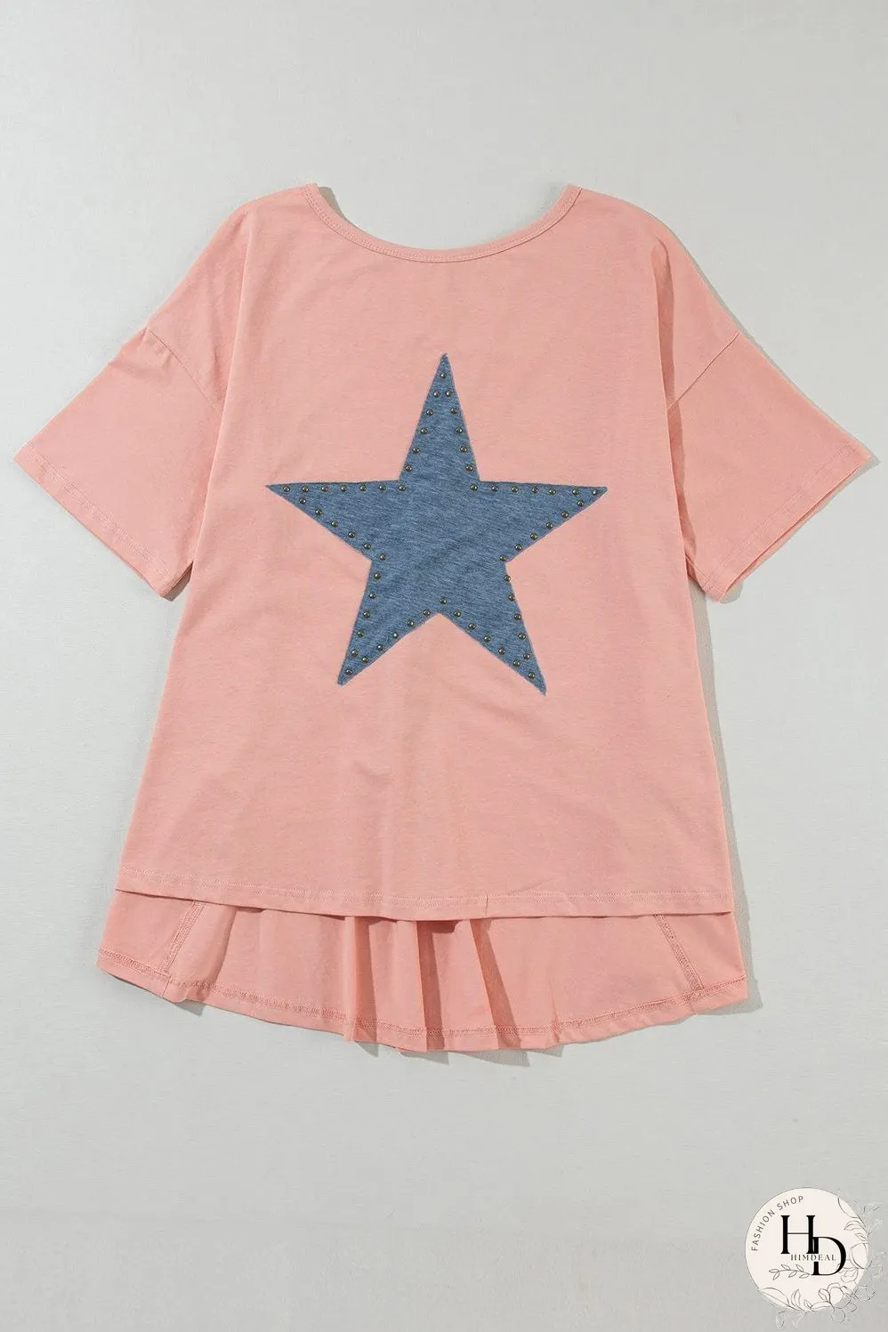 Apricot Pink Star Patch Graphic Tee with Studded Detail