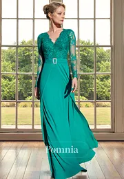 A-Line V-Neck Long Sleeves Empire-Waist Appliques Long Mother of Bride Dress A-Line V-Neck Long Sleeves Empire-Waist Appliques Long Mother of Bride Dress