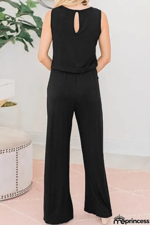 O Neck Pockets Sleeveless Jumspuit