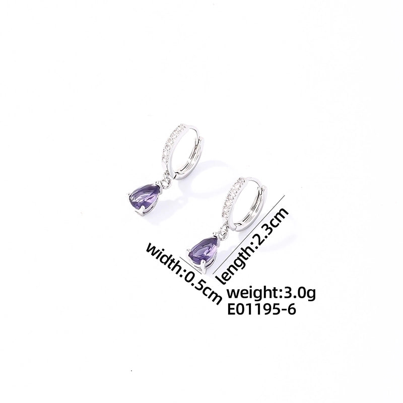 1 Pair Casual Basic Sweet Round Water Droplets Plating Inlay 304 Stainless Steel Zircon Rhodium Plated Drop Earrings
