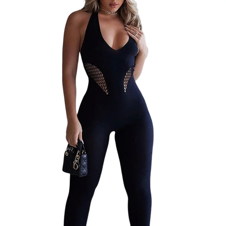 Lady Bodycon Rompers Backless Fitness Jumpsuits U-Neck Fashion Halter for Travel-Annaletters
