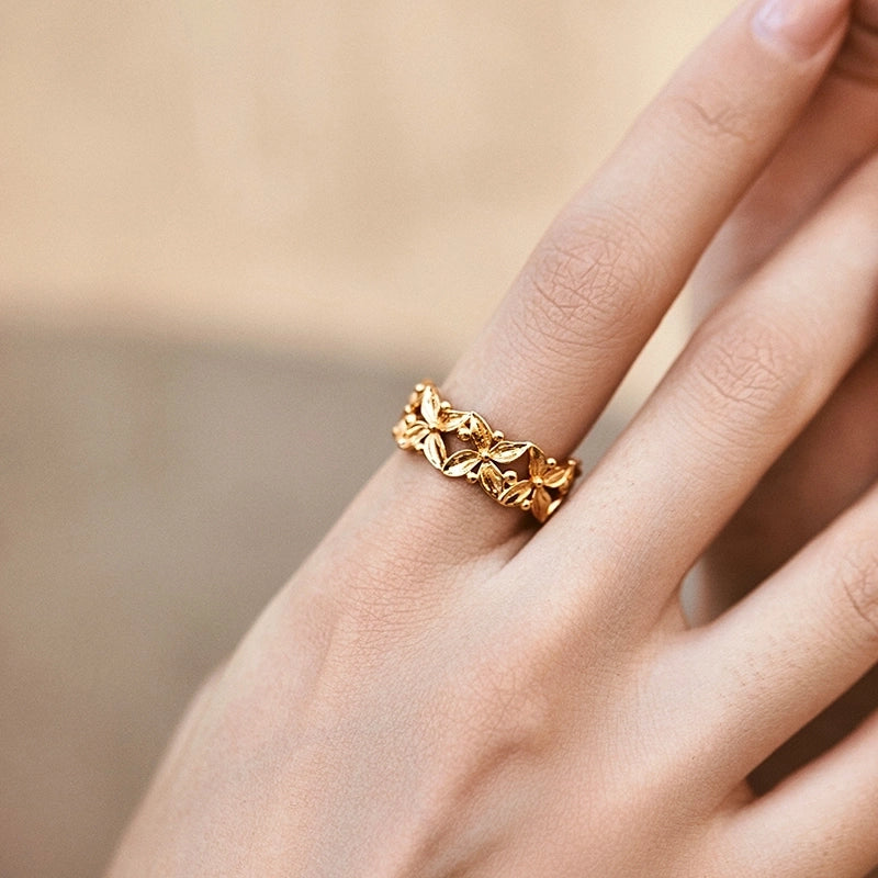 Copper 18K Gold Plated Flower Petal Open Rings