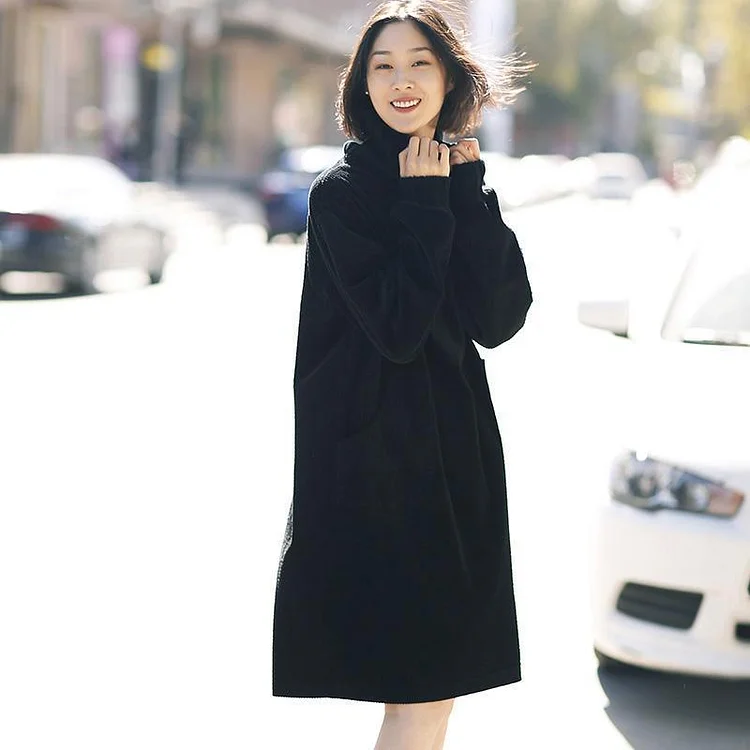 Women cotton quilting clothes boutique high neck Sleeve black Art Dress spring
