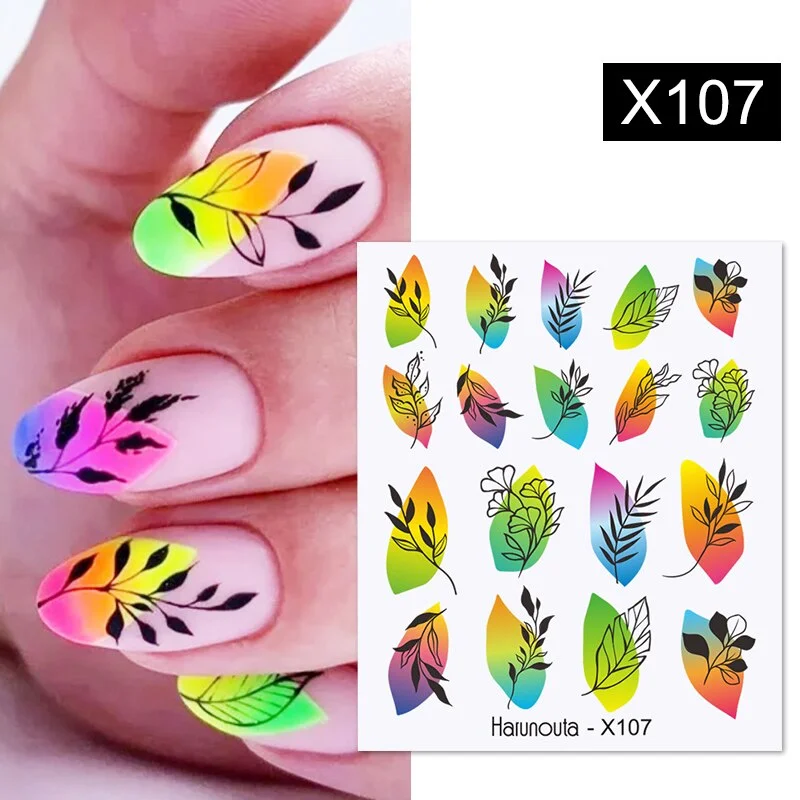 Harunouta Geometry Color Wave Love Heart Pattern Water Decals Stickers Butterfly Dragon Slider For Nails Art Decoration DIY-Nail Inspo
