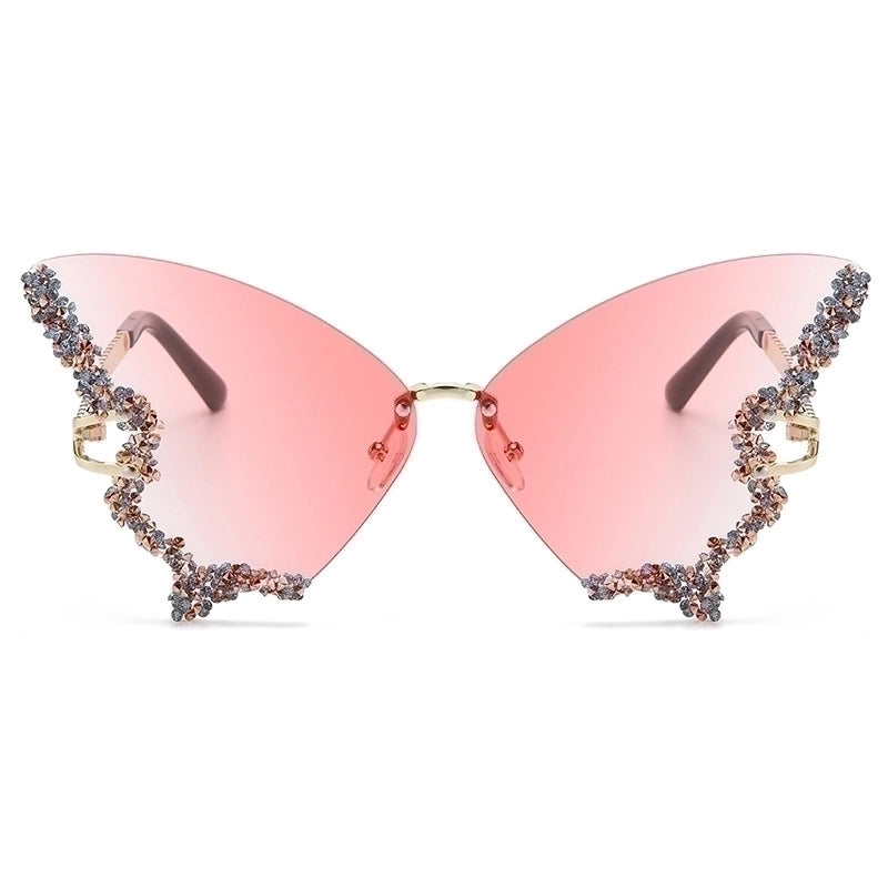 Elegant Modern Style Butterfly Pc Butterfly Frame Diamond Frameless Women’s Sunglasses